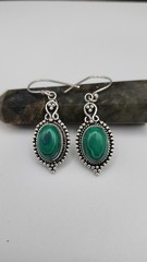 Malachite Earrings In Sterling Silver Jewelry Handmade 1.75″ Long.
