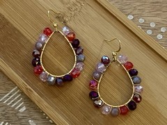 New Sparkly Tones Of Red & Purple Crystal Wire Wrapped Teardrop Earrings