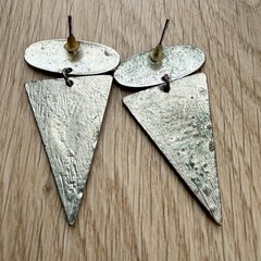 Handmade Sterling Silver Textured Triangle Oval Stud Dangle Earrings Artisan