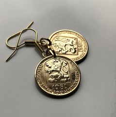 Czechoslovakia 20 Haleru coin earrings socialist Czechia lion Prague Brno 000325