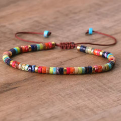 Natural 7 Charka Imperial Jasper 2*4mm Beads Minimalist Boho Tibetan Bracelet