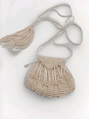 Vintage Seed Bead Amulet Pouch Pendant Tassel Necklace Cream Pearlescent Artisan