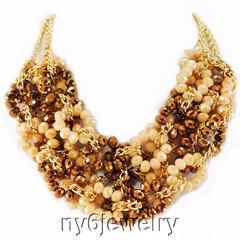 Nude, Bronze & Gold Tone Crystal Necklace w/Gold Tone Clasp & Chain 19-21″