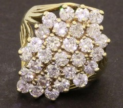 HUGE 3.00CT LAB-CREATED DIAMOND CLUSTER 14K YELLOW GOLD PLATED COCKTAIL RING