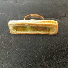 Ceramic glass ring. Statement ring. art to wear. Bar green brown adjustable band