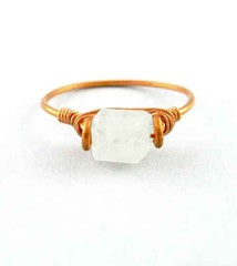 Faceted Rainbow Moonstone Stackable Rings Copper Wire-Wrapped Handmade