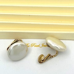 Non-Pierced Clip-On White Coin Pearl 14kt Yellow Gold-Filled Earrings