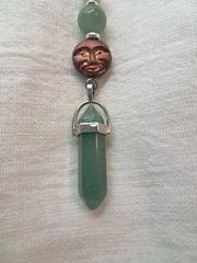 GREEN AVENTURINE DT Crystal Point CHINESE AMAZONITE Bead Glass Moon Face Pendant
