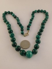 MALACHITE GRADUATED LARGE BEAD BALL NECKLACE 26″ LONG ARTISAN HANDCRAFTED 7-15MM