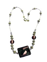 Artisan Purple Glass Beaded Silvertone Wire Necklace Hook Clasp 17 inches Long