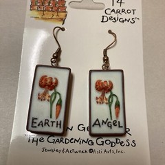 NWT Garden Earth Angel Pierced Earrings ’14 Carrot Designs’ Hand Painted Flower