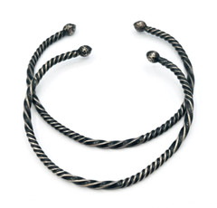 Two Unisex Hand Wrought Oxidized Sterling Silver Twisted Cuff Bracelets 7 in