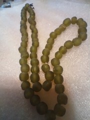 Olive Green Recycled Bottle Glass Beaded Ethnic Necklace 18″ Long