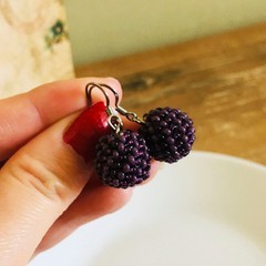 Plum Purple Beaded Ball Earrings Handmade Seed Bead Sphere Bon Bon Jewelry