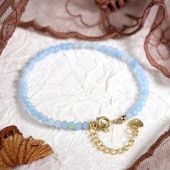 Faceted Aquamarine Beaded Blue Crystal Healing Reiki Minimalist Skinny Bracelet