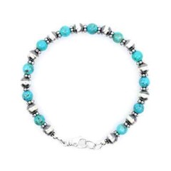 Navajo Pearl Turquoise Bracelet 6mm Round Blue Kingman Turquoise Sterling Silver