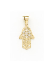 14k or 10k Solid Gold Hamsa Hand Pendant, Protective Charm with Cubic Zirconia