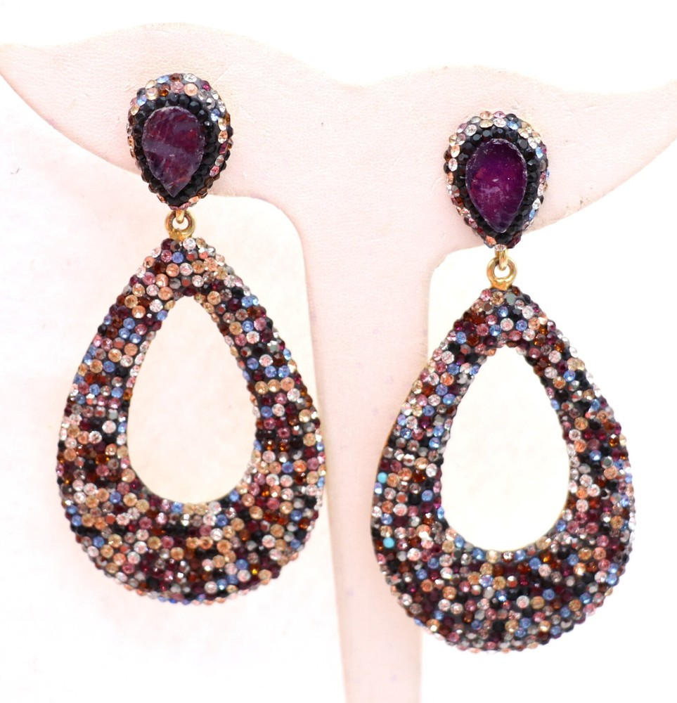 Alexandra Tukelturk Sterling Silver Multicolor Crystal Dangle Earrings 2 3/4″