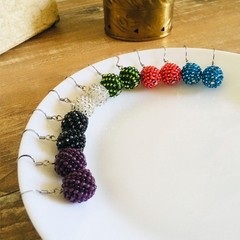 Plum Purple Beaded Ball Earrings Handmade Seed Bead Sphere Bon Bon Jewelry