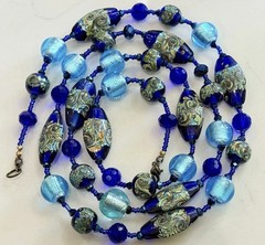 Rosario Leonardi Lampwork Glass Blue Long, Lightweight Necklace Perfect 4 Summer