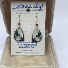 Sienna Sky Earrings Sterling Silver Hook Ruby-Throated Hummingbird with Bead