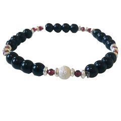 Black Onyx, Garnet and Hematite Stretch Bracelet by CurlanceCreations