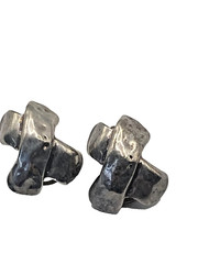 Silver Tone Abstract Cuff Earrings Womens Clip On Modernist Fashion Jewelry