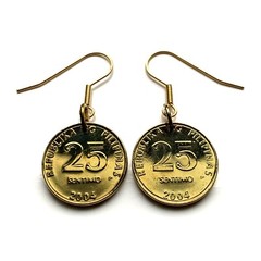 1993 2004 Philippines 25 coin earrings Eskudo Pilipinas Filipino Manila e000625