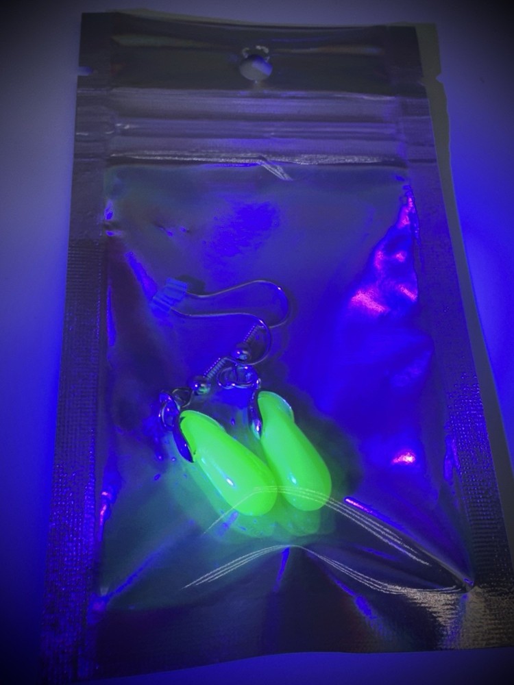 Uranium Glass Drop Earrings – Bright UV Glow – Green – Handmade