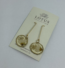 Lotus Collection Handcrafted Resin Dried Flower Dangle Earrings Gold Plated Hook