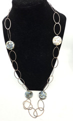 Large Interlocking Sterling Silver Loop w Shell Mosaic Disk Necklace