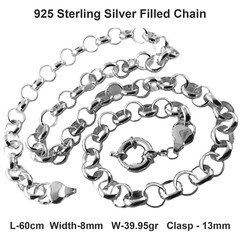 Chain Real 925 Sterling Silver Filled Solid Belcher Bolt Ring Necklace 60cm