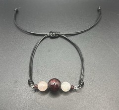 Red Garnet & Rose Quartz Genuine Stone Adjustable Wax Cord Bracelet