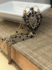 HANDMADE Wire Wrapped Bracelet Sparkling Blue/Gold Hand-Chain Copper Jewelry Art
