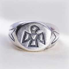 Size 8, Native American Bell Trading sterling silver ring, 925 band thunderbird