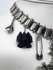OOAK Artisan Antique Sterling Book Chain Collar Cross, Cherub, Rose, Claw Charms