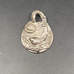 Signed Marshall Fine Silver .999 Bird Nest Pendant Artisan 13g Brutalist 1.25″