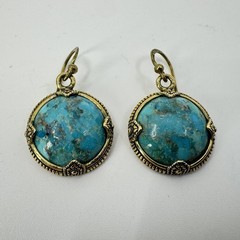 Barse Thailand Bronze Turquoise Round Dangle Earrings Boho Artisan