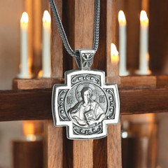 Double-Sided Orthodox Cross Pendant – 925 Sterling Silver – Christian Icon Cross