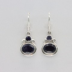Blue IOLITE Drop Oval Earrings Natural 925 STERLING SILVER Leverback #7e