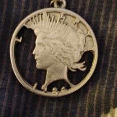 Silver Tone Metal Round Coin Pendant Charm w/ Bail, Engraved, No Stone