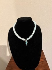 Necklace Handmade, Shell Chips and Seahorse pendant, 18″ Long