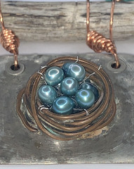 OOAK Artisan Copper Wire Bird’s Nest Robin’s Egg Wooden Log Art Glass Necklace