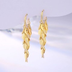 18K Gold Plated Leaf Hoop Earrings for Women, Long Tassel Dangle Drop Earring…