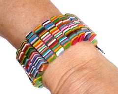 Sobral Pop Art Stoc Multicolor Stripe Day Beads Artist Made Stretch Bracelet