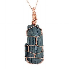 Raw Black Tourmaline Crystal Pendant Necklace, Copper Wire-Wrapped, Handmade