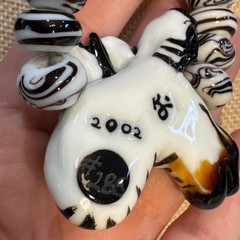 Handcrafted Glass Zebra Necklace Black & White Beads Signed 2002 Adjustable