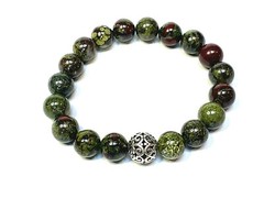 Handmade 10mm African Dragon Blood Jasper and .925 Silver Bali Bead Bracelet