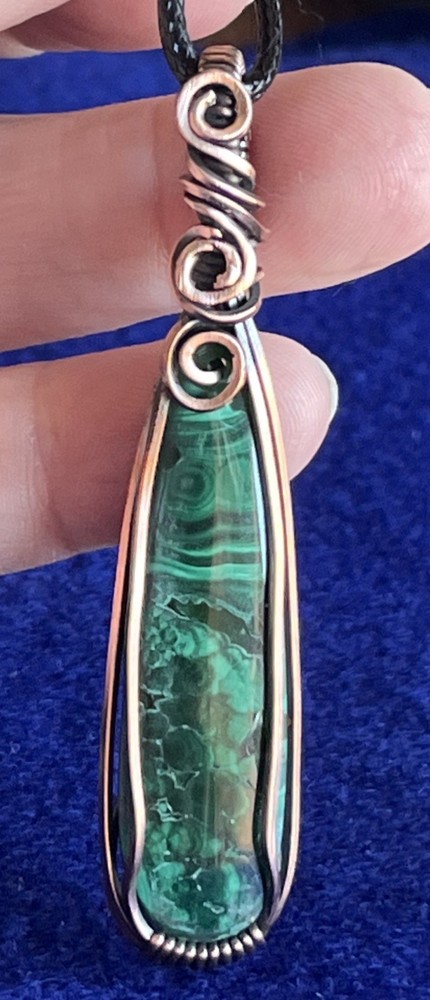 Malachite ~ Handmade copper wire wrapped pendant 6p