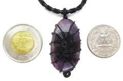Amethyst Spiderweb Necklace: Handcrafted Black Wire Wrap Pendant